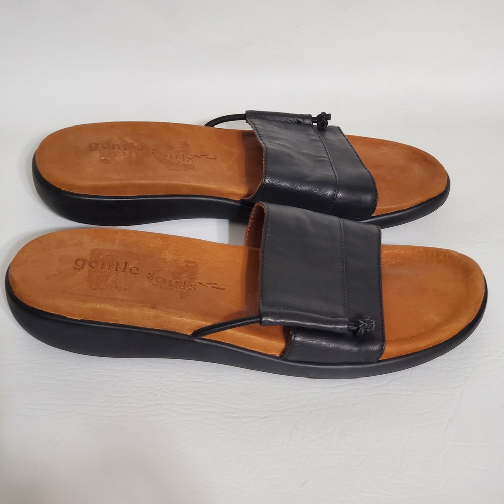 Gentle Souls Golum Kenneth Cole Black and Brown Leather Slide Sandals - Picture 5 of 9